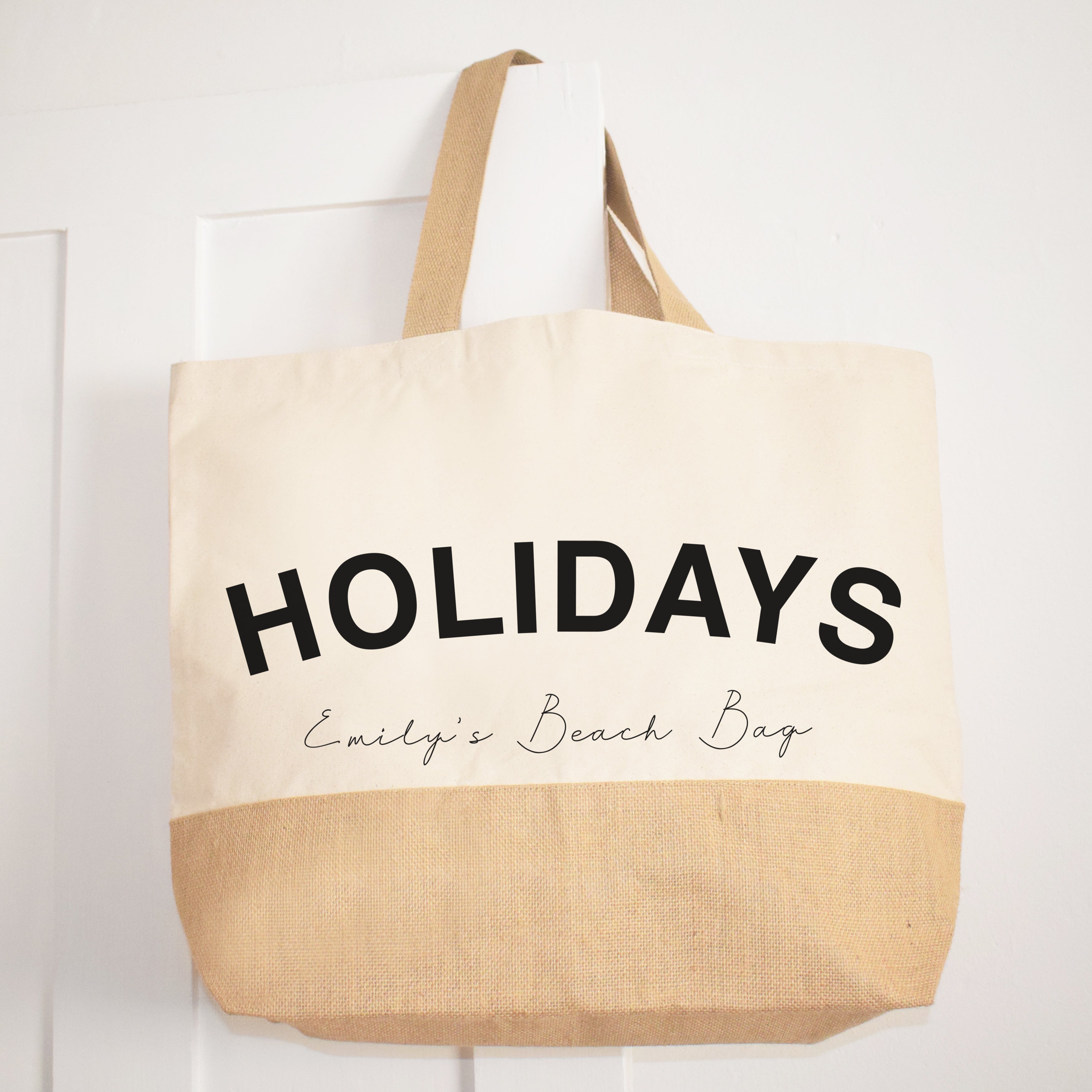 Personalised Slogan Holiday Jute And Canvas Beach Bag