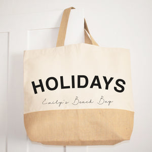 Personalised Slogan Holiday Jute And Canvas Beach Bag