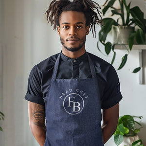 Personalised Monogram Initials Denim Head Chef Apron