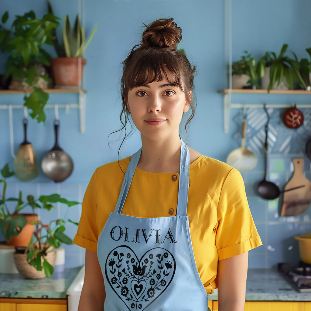 Personalised Scandi Heart Apron, Birthday Gift For Her