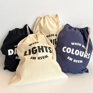 Set Of Four Wash Me Laundry Bags – Darks, Lights, Colours And Whites – Stylish Cotton Storage Solution