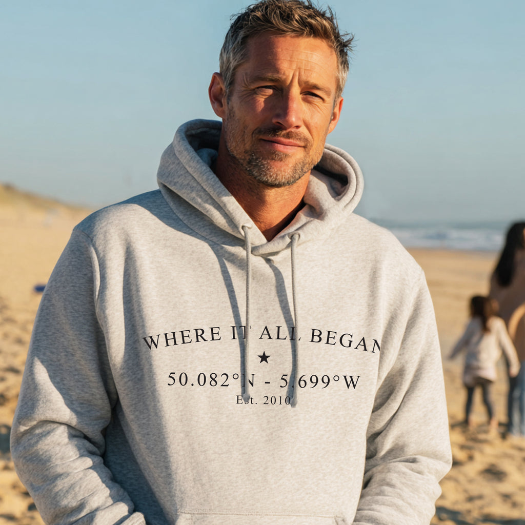 Personalised “Coordinates Hoodie – Where It All Began”