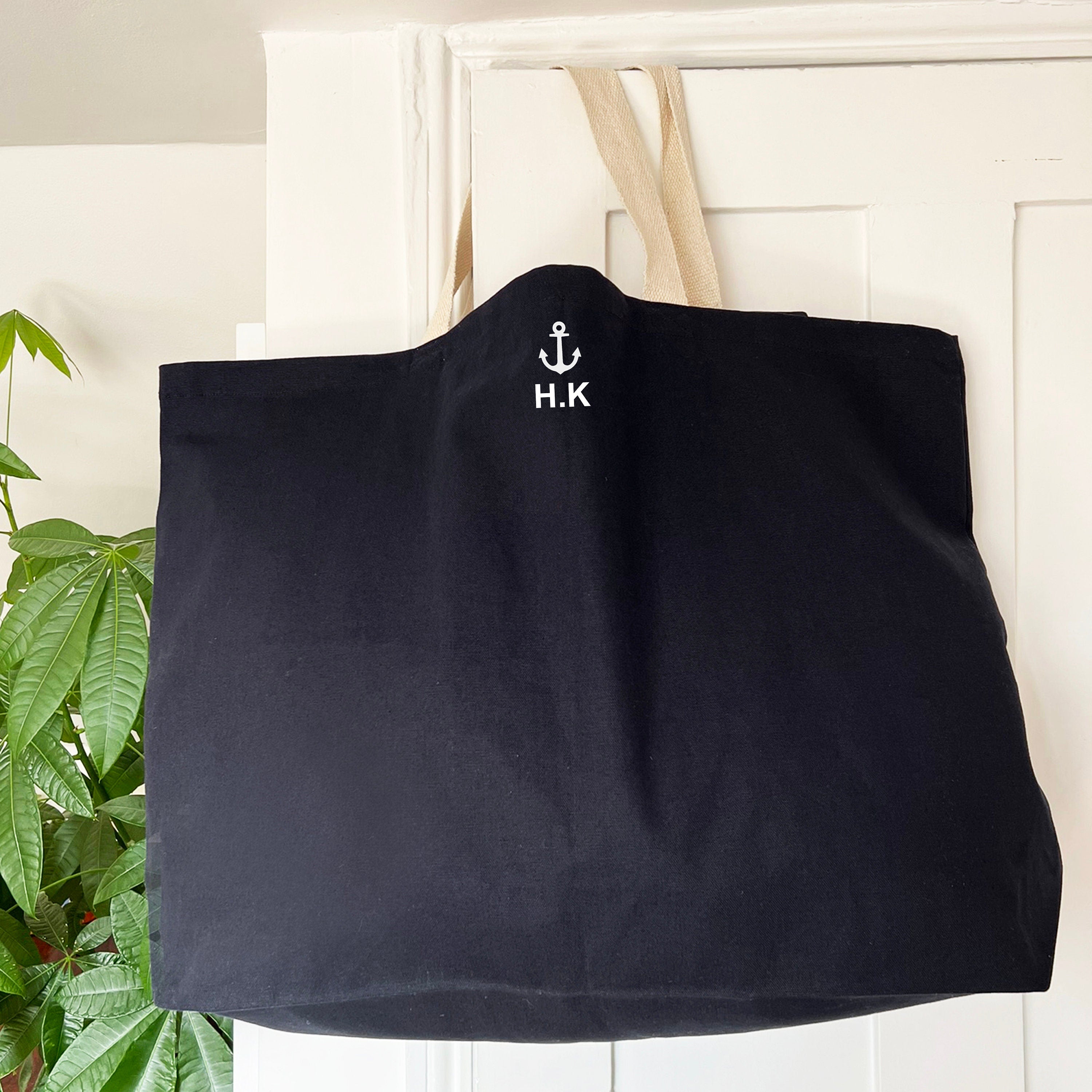Giant Navy Bag, Personalised MOTIF HOBBIES & INITIALS Oversized Bag, Shopping, Hobbies gift, Big Tote, Family Beach Bag, Groceries, animal