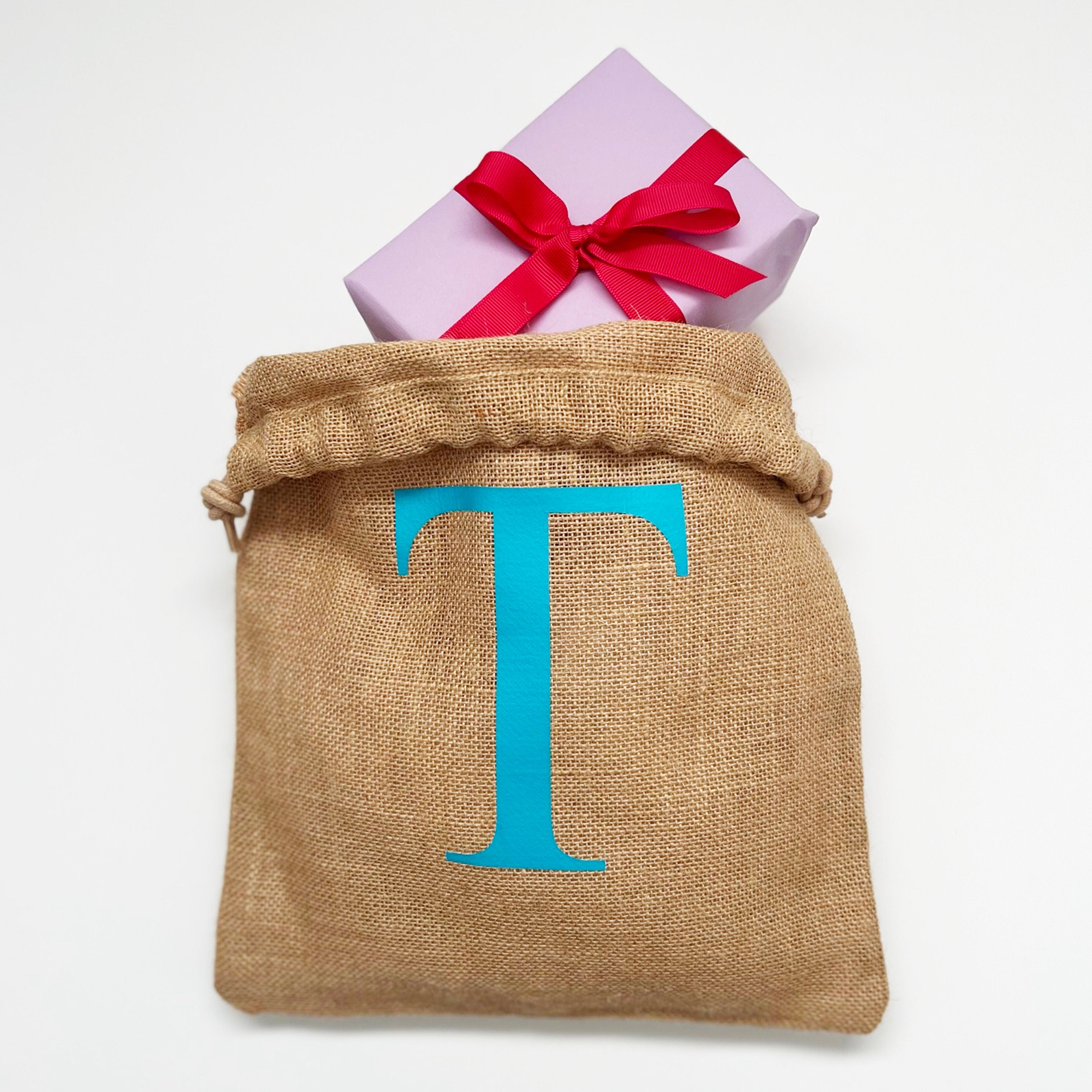 Alphabet Letter Jute Gift Sacks, Holiday gift bags, Santa Sacks, Burlap Sacks, Christmas Stocking Alternatives, festive Decor, Party Bag