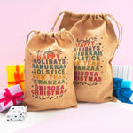 Personalised Jute Holidays Present Sack, Holiday gift bag, Christmas, Hanukkah, New Year, Kwanzaa, Ōmisoka, Happy Holidays, Inclusive Friend
