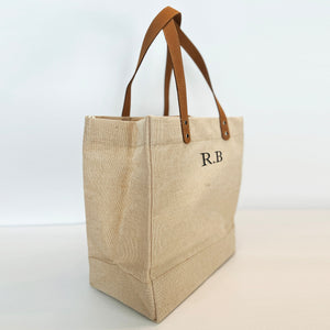 Simple Monogram Initials Market Shoulder Tote Bag, Personalised Market Bag, Canvas Shopping Bag, Gift for Christmas, Mum, Dad, Juco Bag