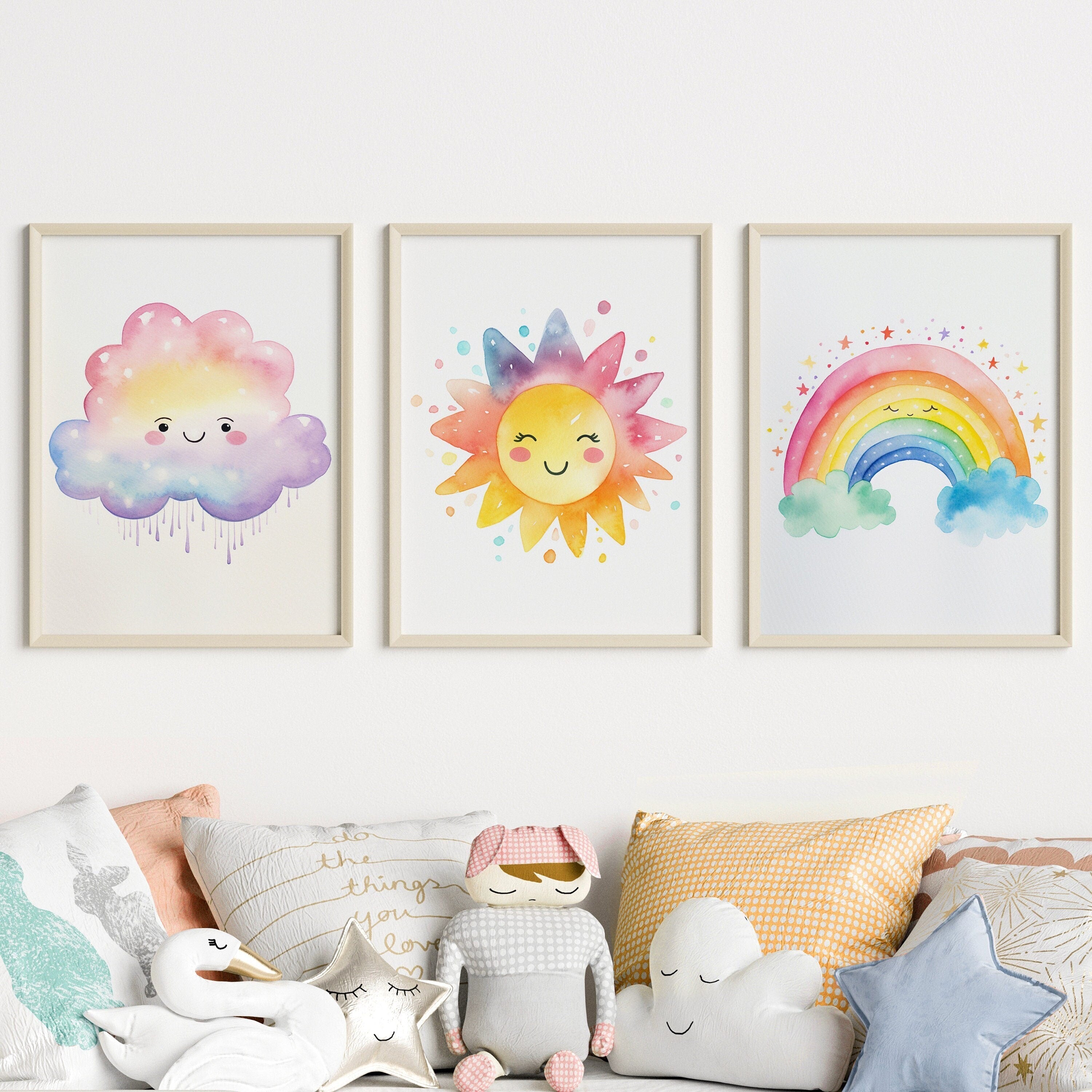 Unframed A3 or A4 Set of Cute Watercolour Rainbow Weather Prints