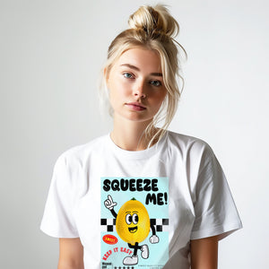 Retro Lemon Squeeze Me! Classic White T-Shirt - Vintage Style Unisex Skate and Surf Wear, Aesthetic Tee, Unisex Aesthetic gift, Streetwear
