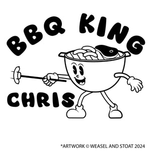 Personalised BBQ King Apron with Grill Mascot Cartoon, Custom Chef Funny Grilling Apron, Customisable Grill Master Apron, BBQ Lover Gift