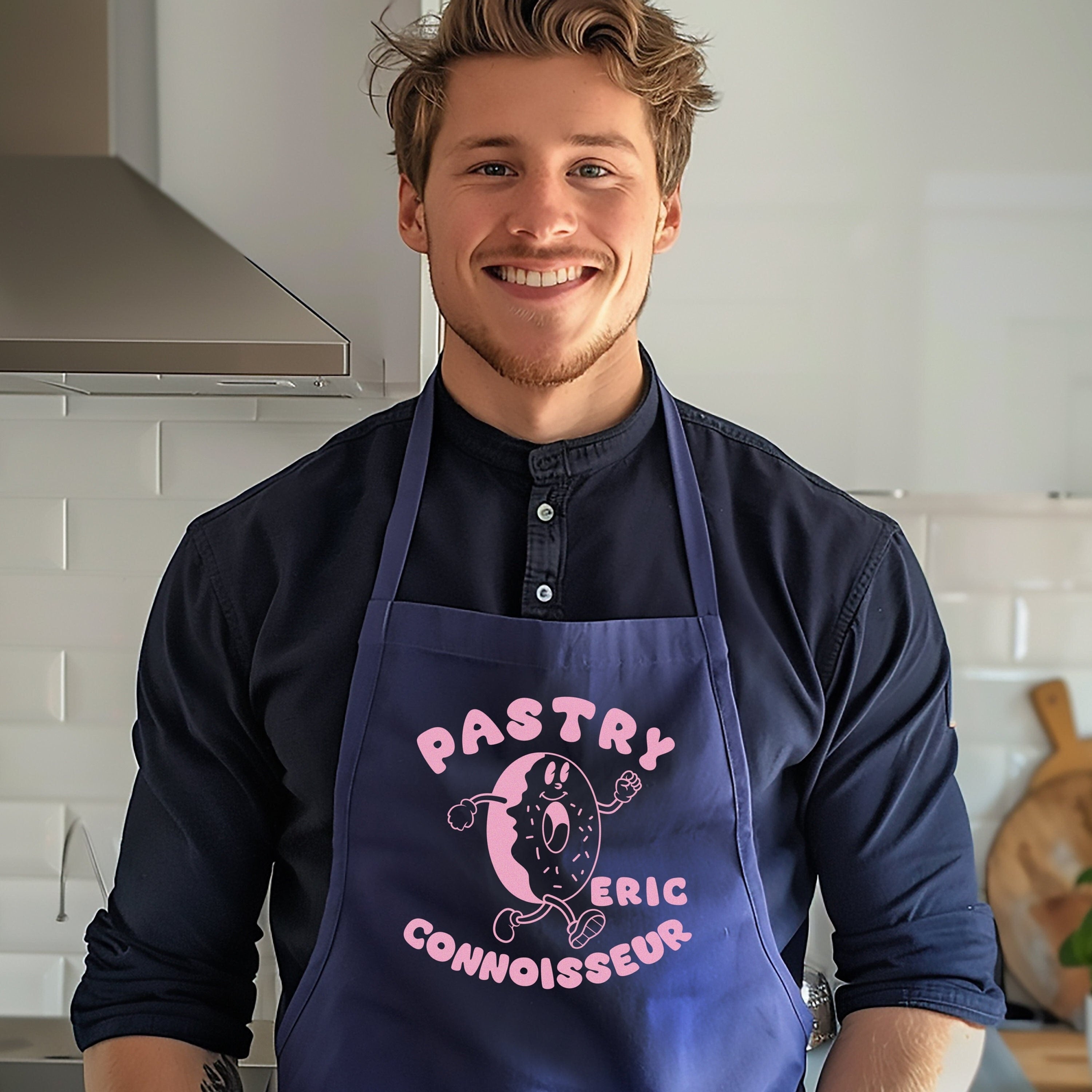 Personalised Retro Donut Mascot Cartoon Apron - Perfect Gift for Pastry Lovers - Customisable Chef Baking Gift Idea - Unisex Kitchen Apron
