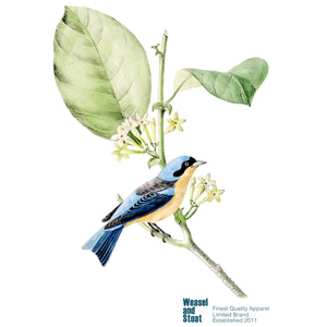 Vintage Blue Bird Illustration White T-Shirt - Classic Botanical Still Life Tee - Unisex Boho Apparel - Aesthetic T Gift- Retro Style Shirt