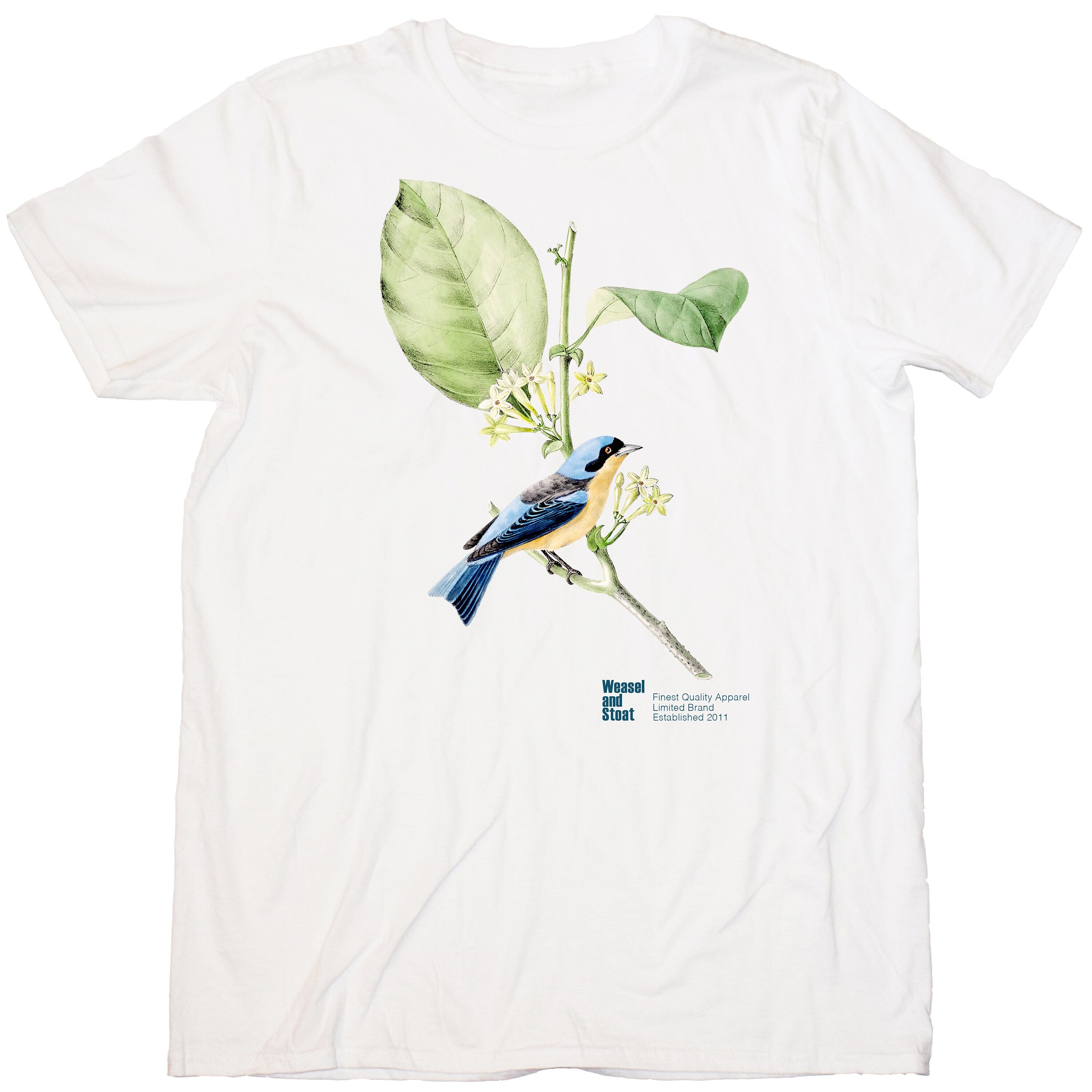 Vintage Blue Bird Illustration White T-Shirt - Classic Botanical Still Life Tee - Unisex Boho Apparel - Aesthetic T Gift- Retro Style Shirt