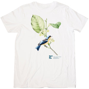 Vintage Blue Bird Illustration White T-Shirt - Classic Botanical Still Life Tee - Unisex Boho Apparel - Aesthetic T Gift- Retro Style Shirt