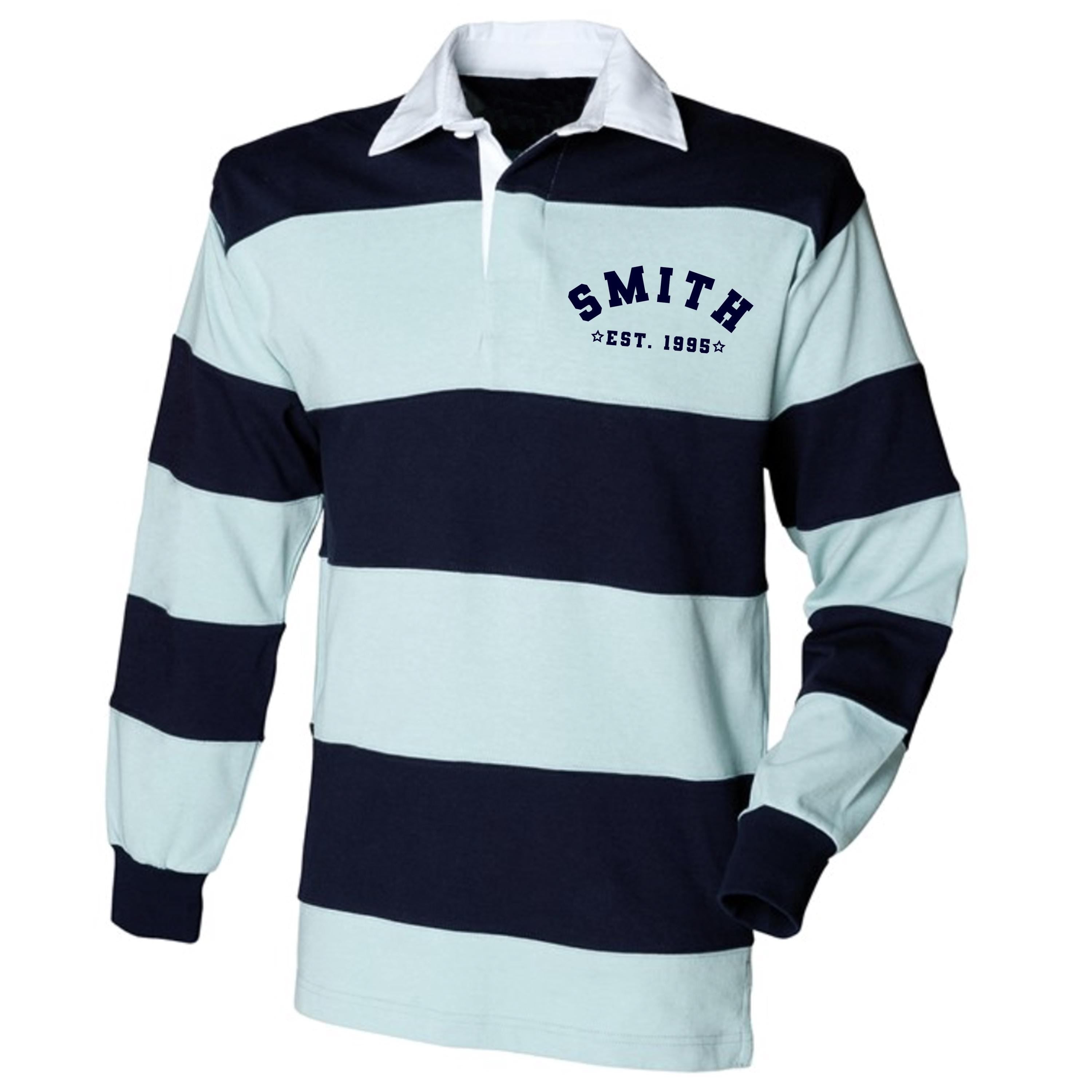 Personalised Men's Rugby Shirt - Contrast Panel Stripe - Custom Name & Date - Polo Shirt - Men's Christmas Gift, Mens Long Sleeve T- Shirt