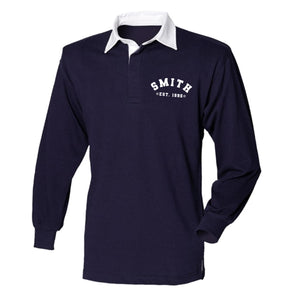 Personalised Name Men's Rugby Shirt - Plain Colour - Custom Name & Date - Polo Shirt - Men's Christmas Gift, Mens Long Sleeve T- Shirt
