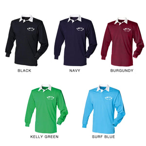 Personalised Name Men's Rugby Shirt - Plain Colour - Custom Name & Date - Polo Shirt - Men's Christmas Gift, Mens Long Sleeve T- Shirt