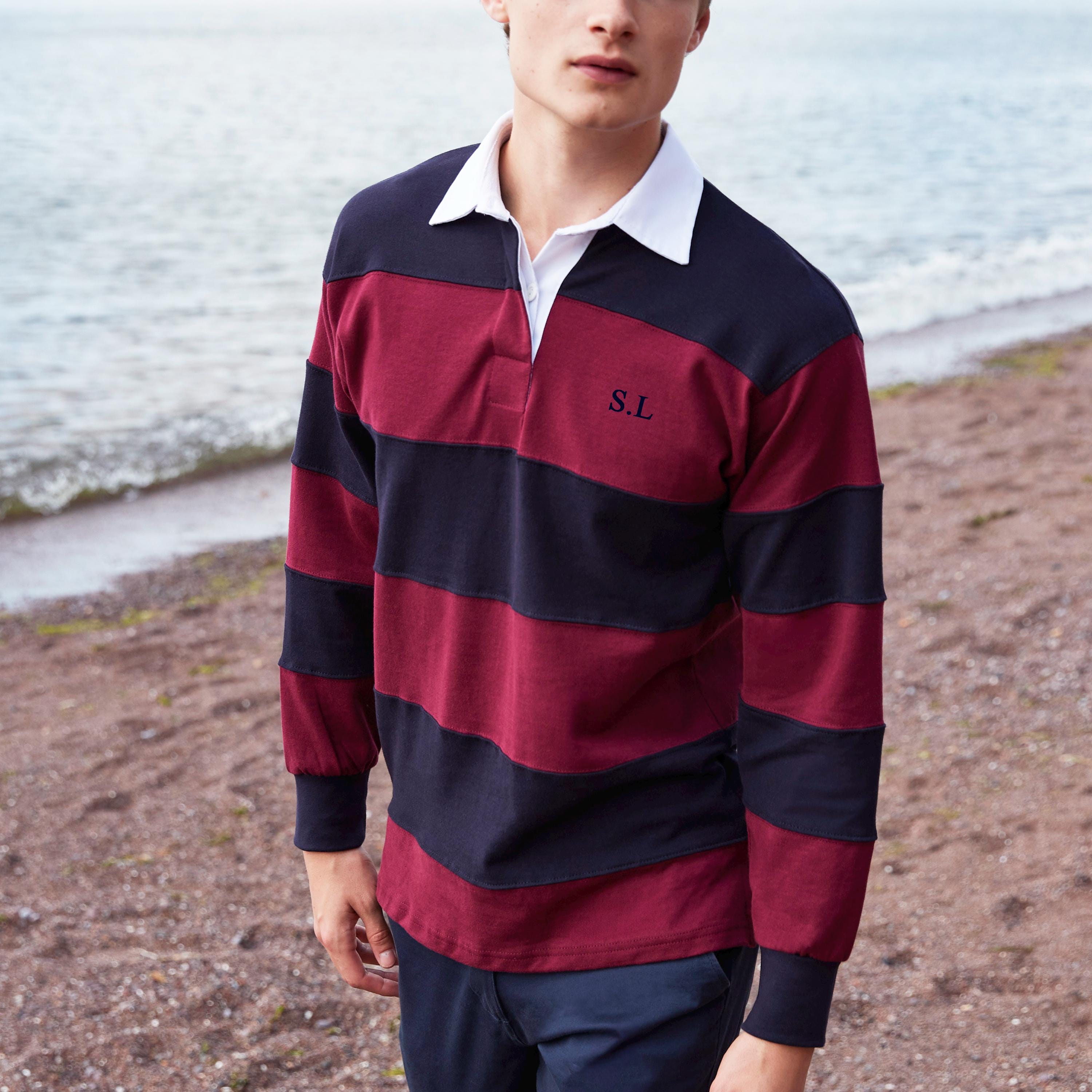 Personalised Rugby Shirt – Minimalist Custom Initials - Panelled Design – Monogram Sports Shirt – Gift for Him, Her – Long Sleeve Polo