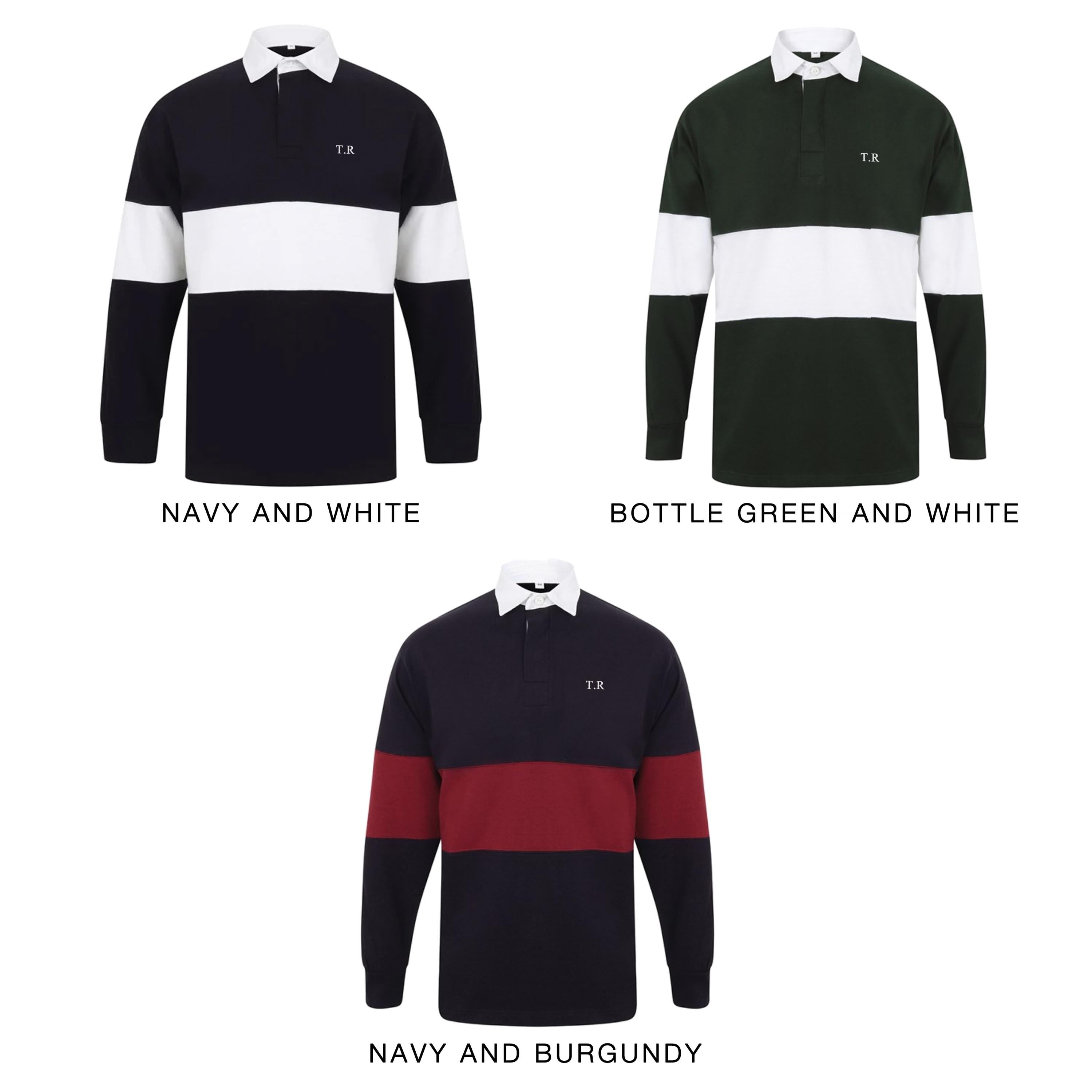 Personalised Rugby Shirt with Initials – Unisex Panelled Rugby Top – Custom Gift for Him or Her – Navy, Green, Burgundy, Monogram Polo Shirt