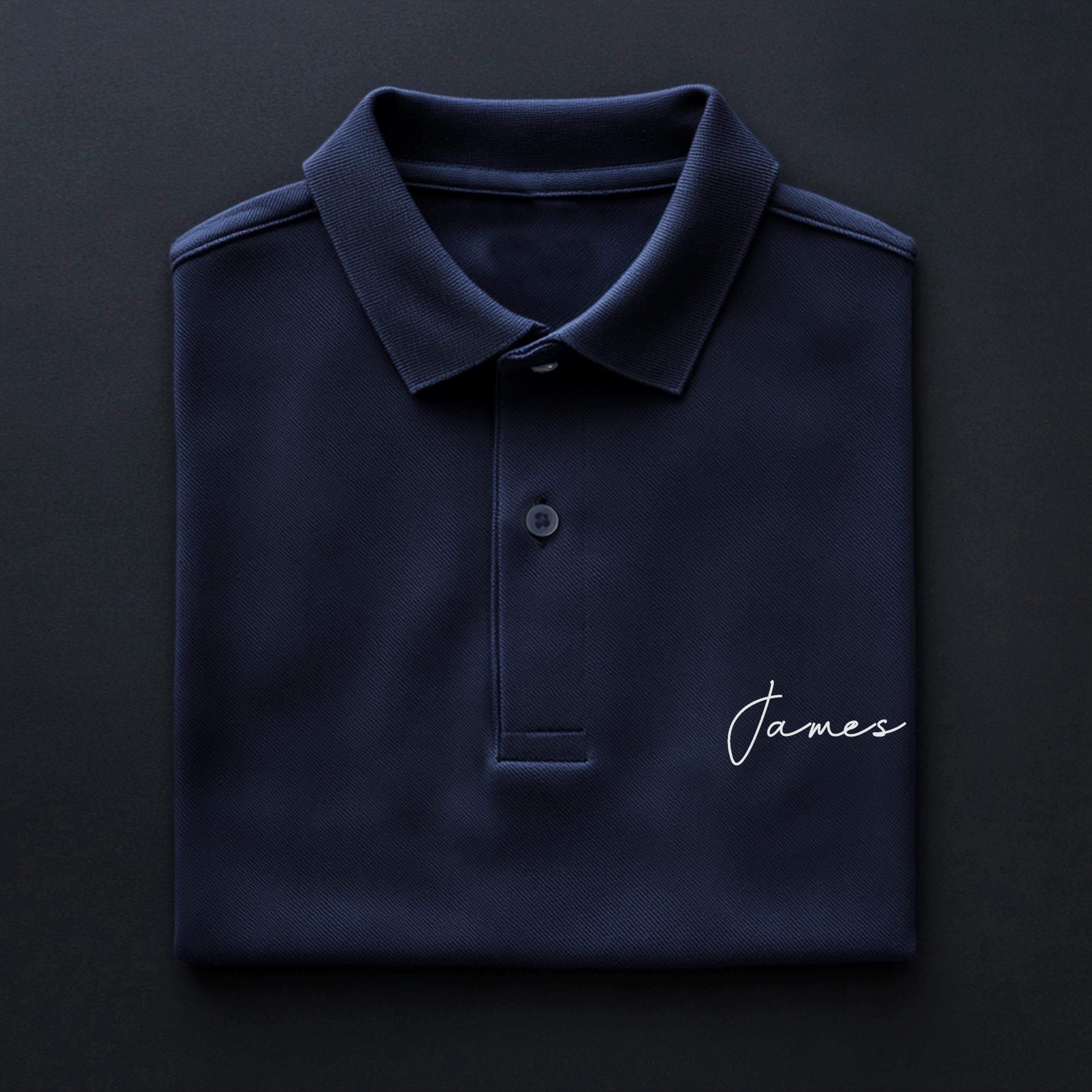 Personalised Men’s Polo Shirt with Name | Custom text Handwritten Chest Print | Gift for Him | Cotton Polo | Golf, Rugby Top | Mens T-Shirt