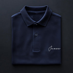 Personalised Men’s Polo Shirt with Name | Custom text Handwritten Chest Print | Gift for Him | Cotton Polo | Golf, Rugby Top | Mens T-Shirt