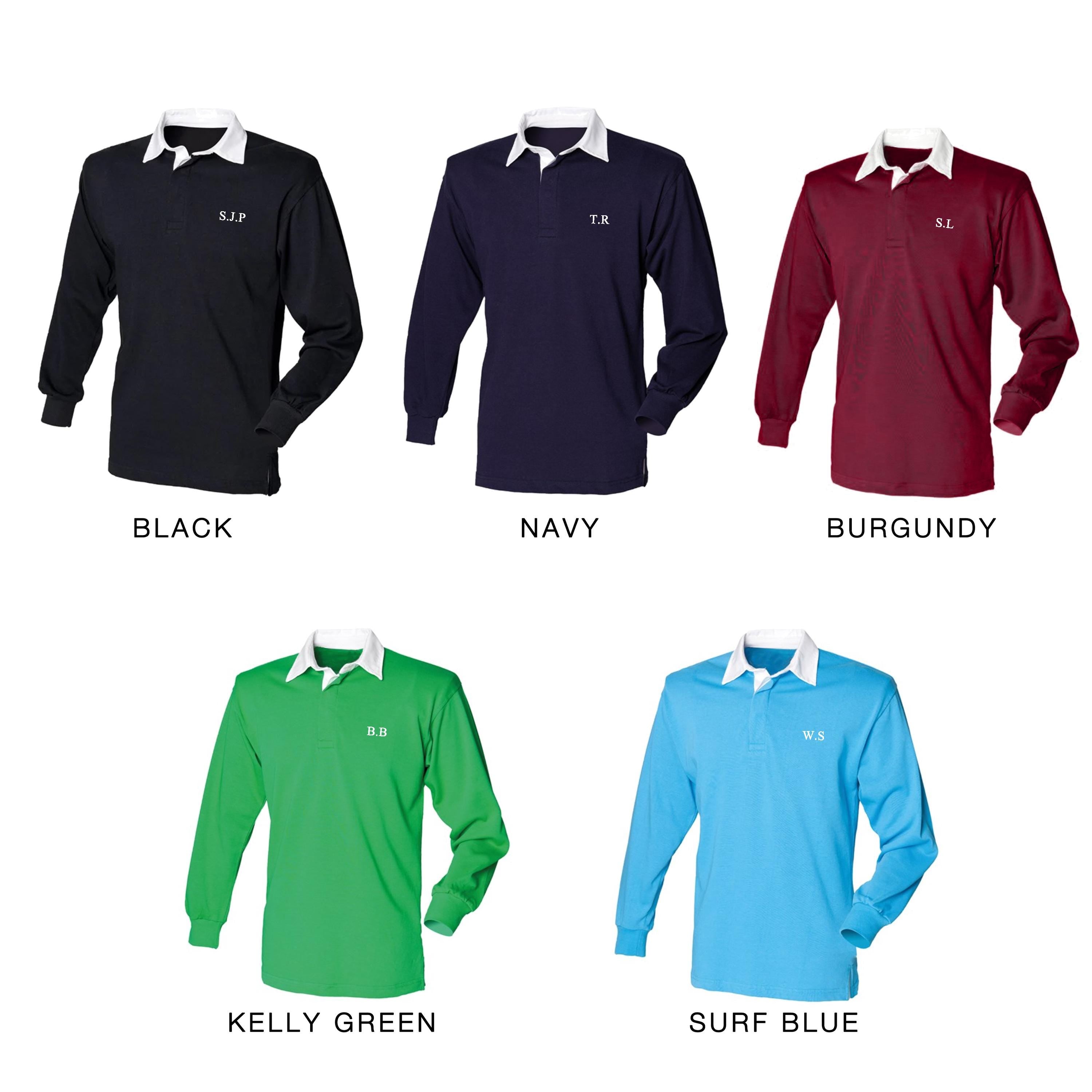 Personalised Unisex Rugby Shirt – Custom Initials Chest print – Cotton – Gift for Him - Polo Shirt - Mens Long Sleeve Top - Student Gift