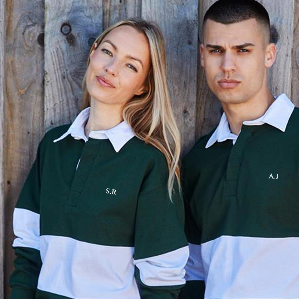 Personalised Rugby Shirt with Initials – Unisex Panelled Rugby Top – Custom Gift for Him or Her – Navy, Green, Burgundy, Monogram Polo Shirt