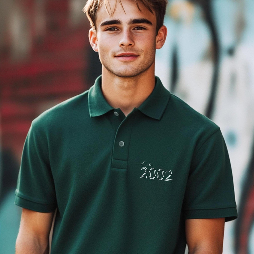 Personalised Men’s Polo Shirt with Est. Year | Custom Birth Year Polo | Gift for Him | Milestone Birthday or Anniversary