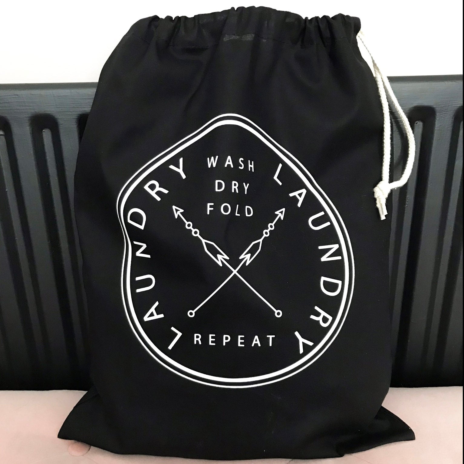 Wash Dry Fold Repeat, Laundry Bag in Black