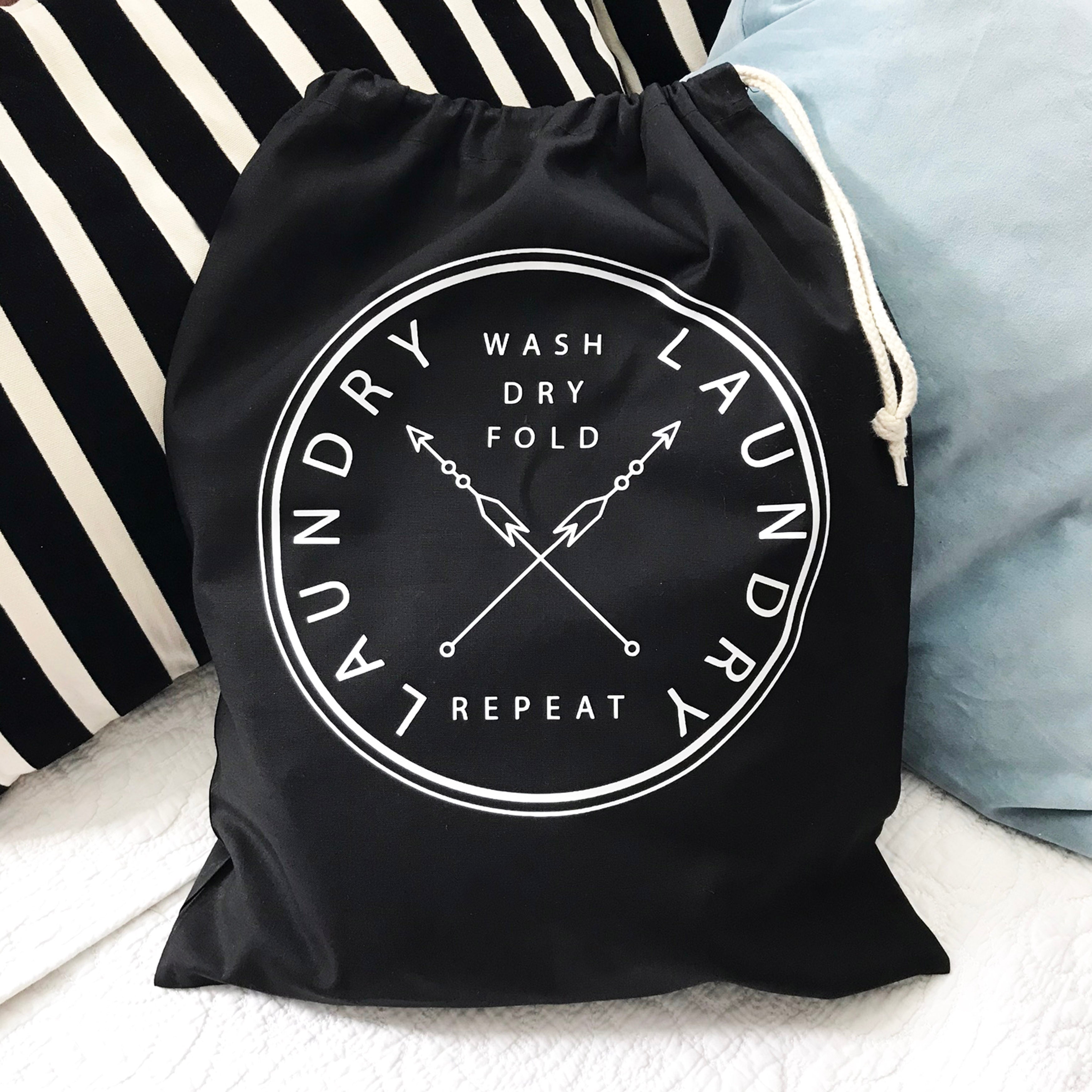Wash Dry Fold Repeat, Laundry Bag in Black