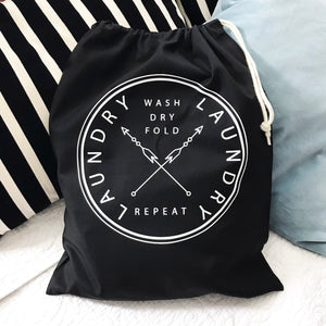 Wash Dry Fold Repeat, Laundry Bag in Black
