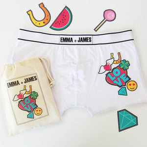 Love Patch Emoji, Personalised Men's Pants, boxer shorts