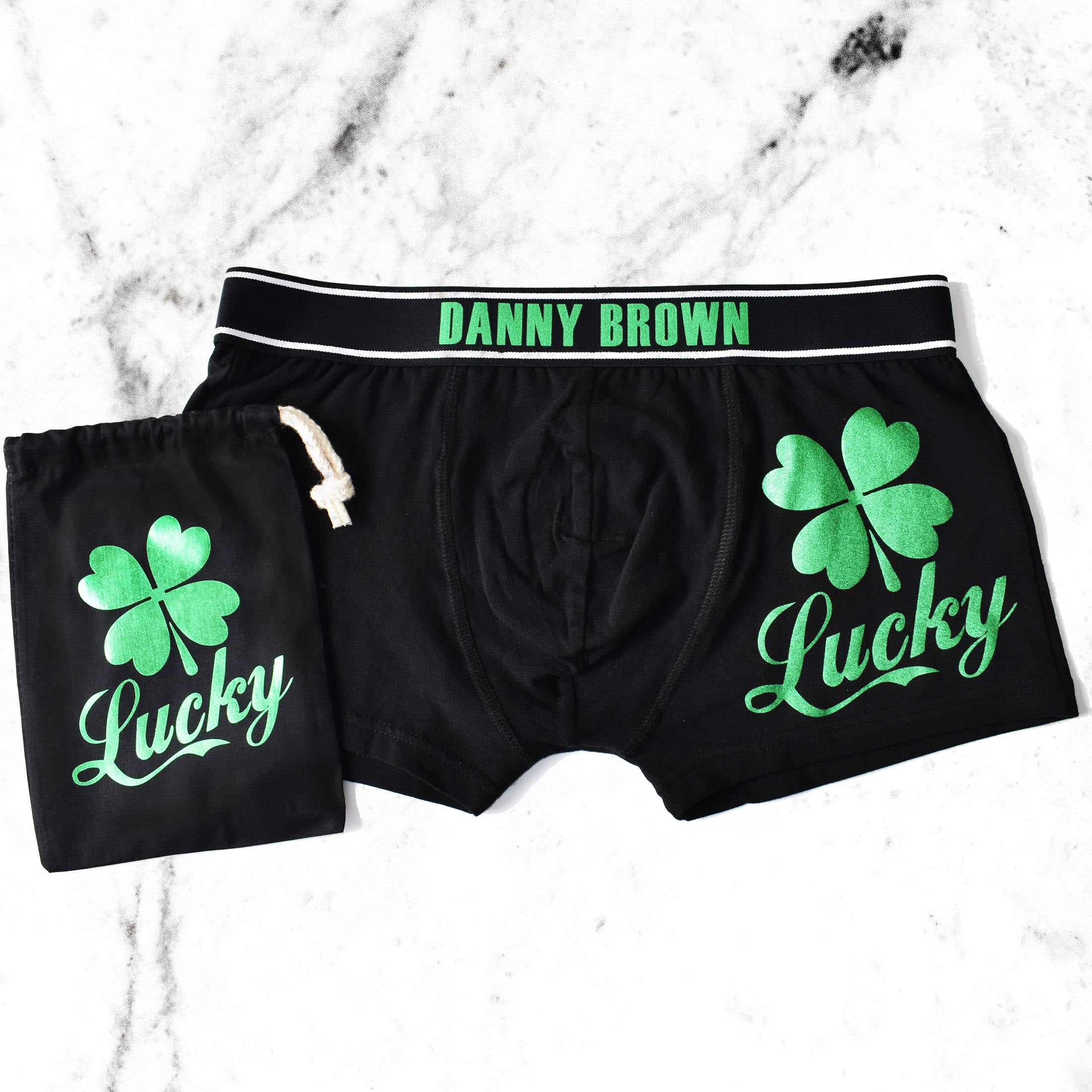 Personalised Mens Green Foil Print Lucky Pants