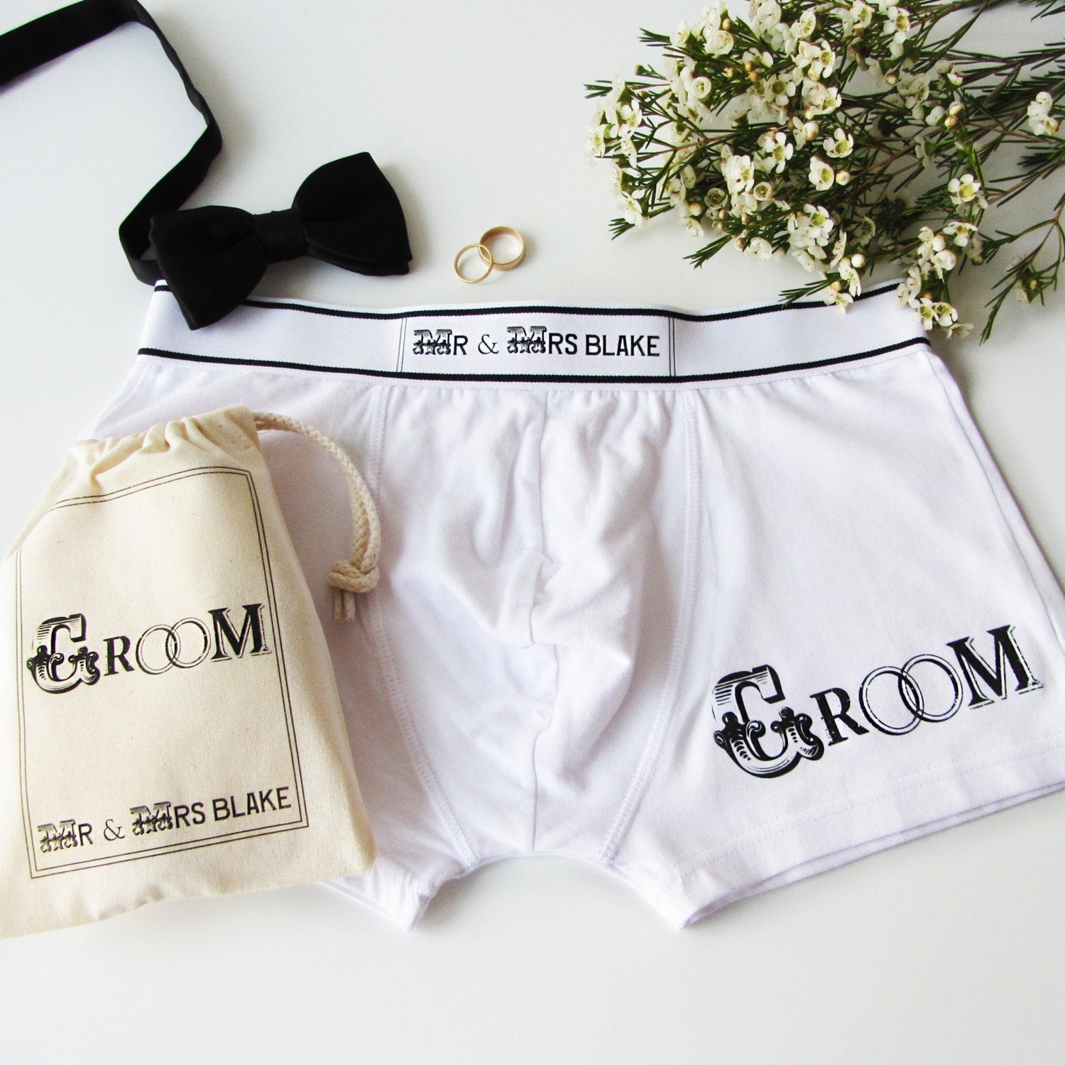 Groom's Wedding Rings, Personalised Men's Boxer Briefs