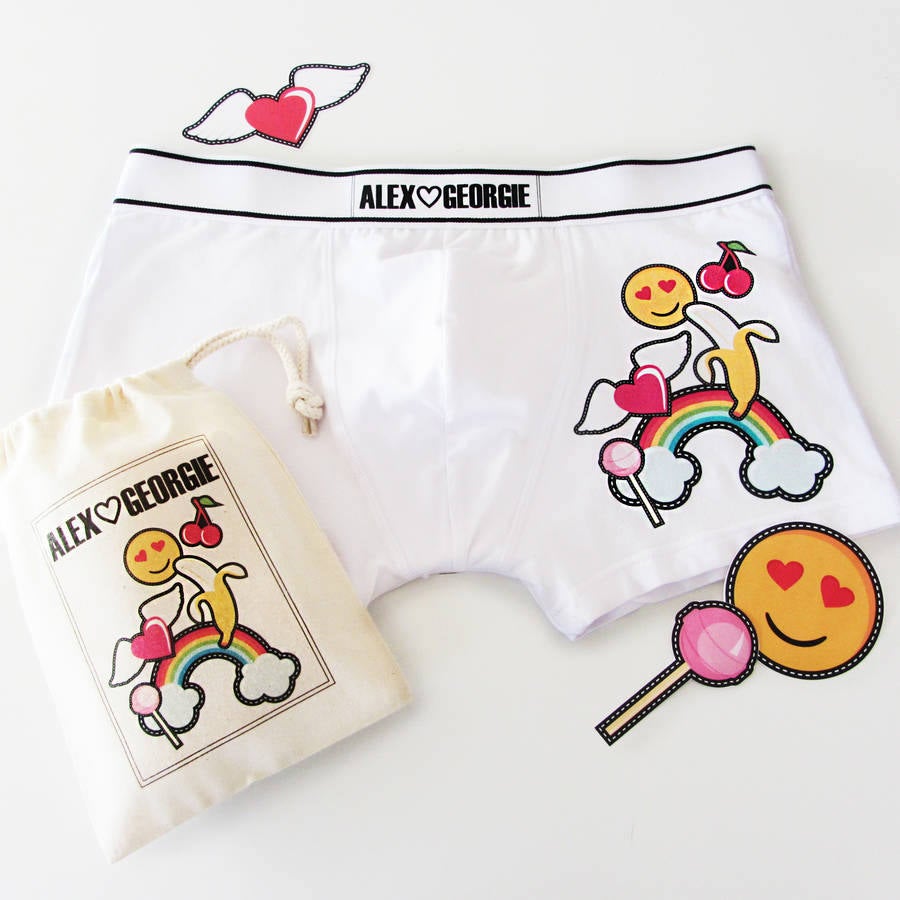 Couples Rainbow Patch Emoji, Personalised Mens Boxers
