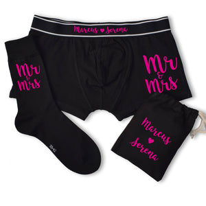Mr and Mrs Boxers and Socks Gift Set