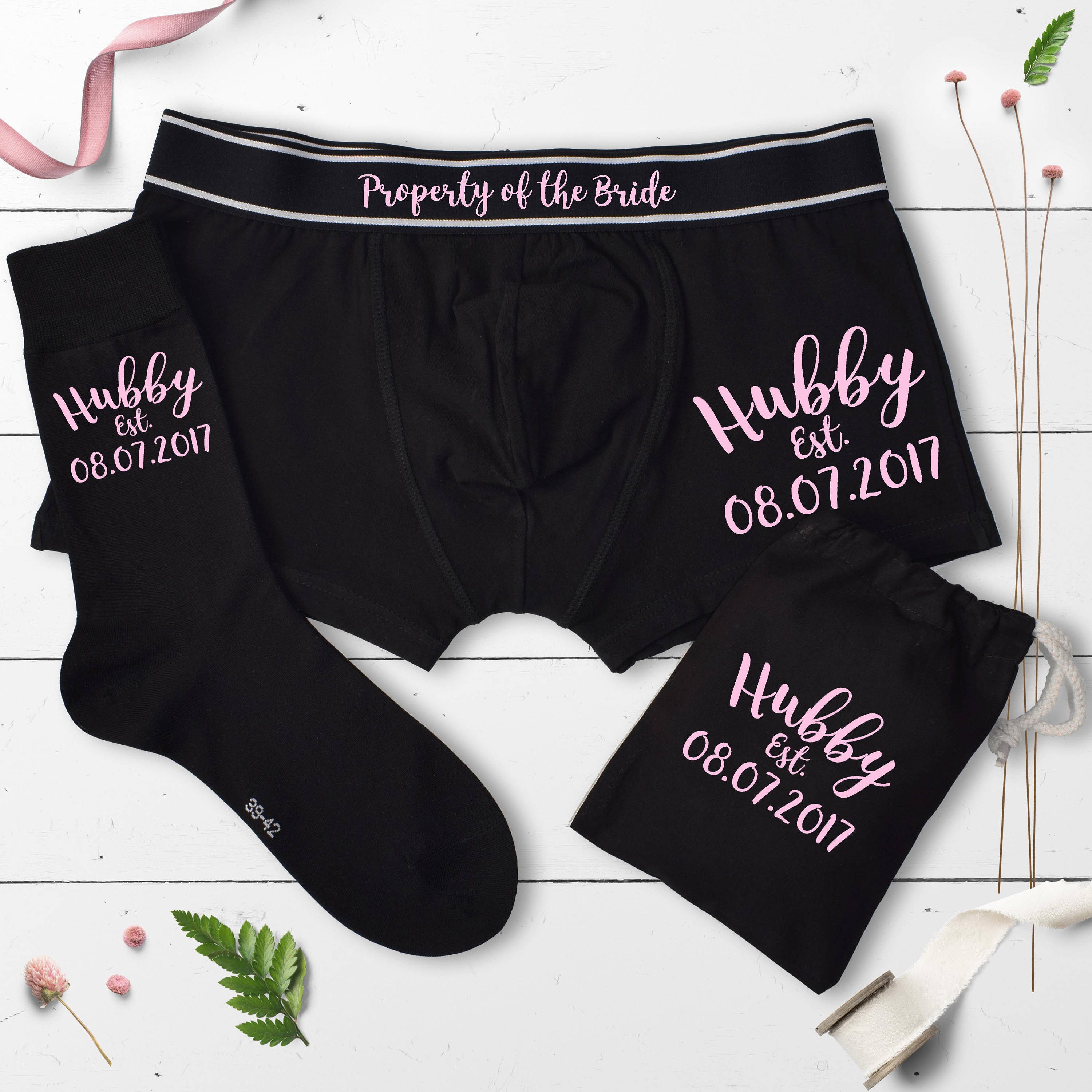 Hubby, Property of the Bride, Wedding Underwear Boxer Gift Set