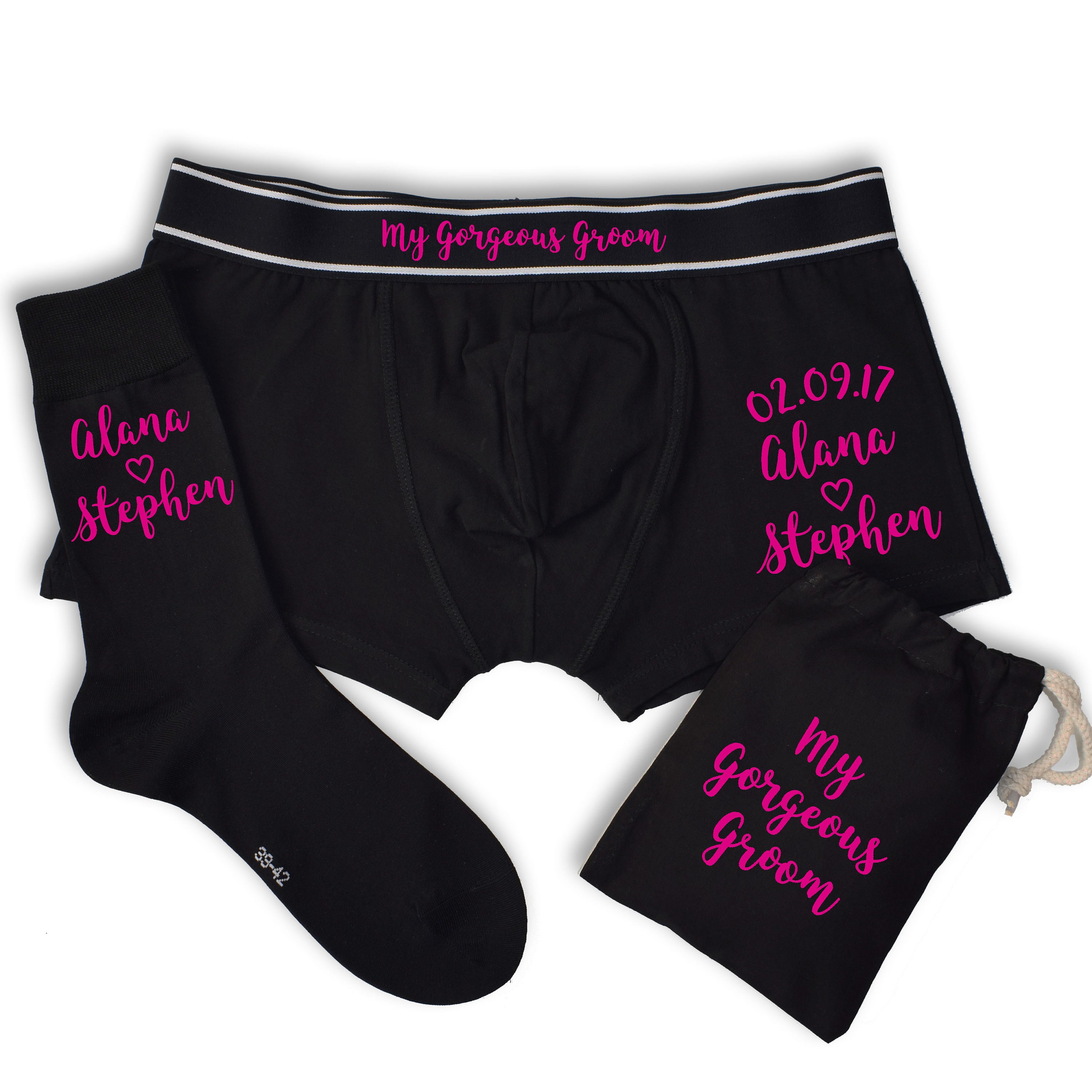 Wedding Date and Names Gorgeous Groom Underwear Gift Set