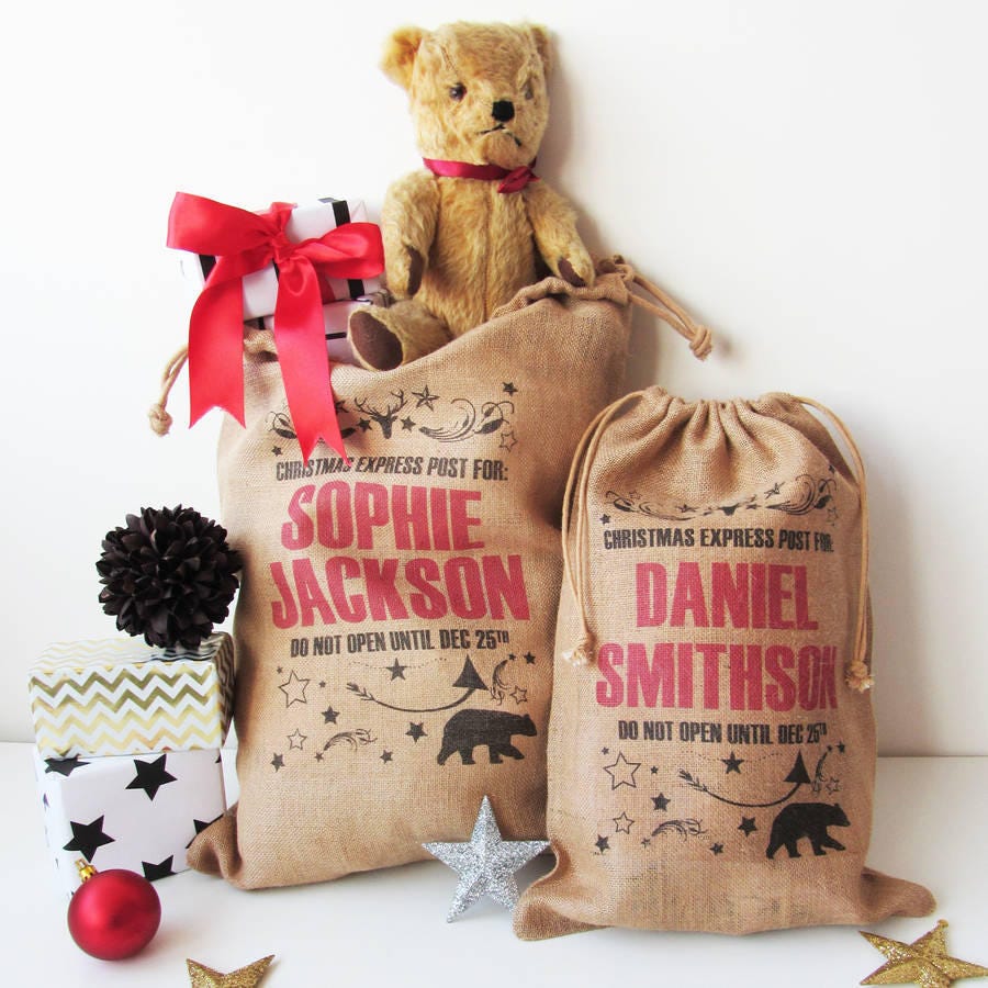 Personalised Christmas Sack With Bear Print