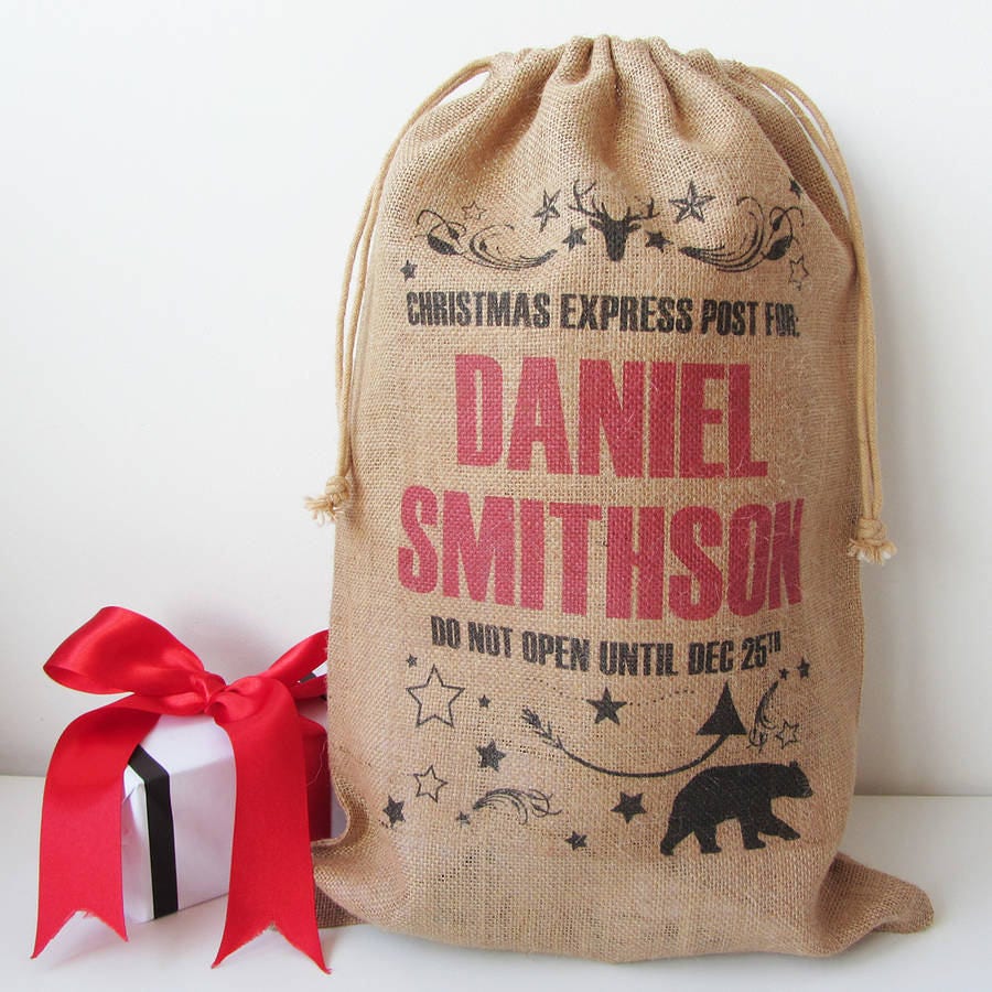Personalised Christmas Sack With Bear Print
