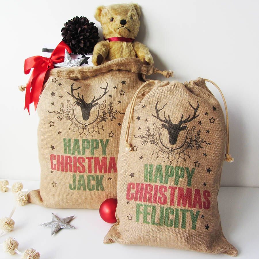 Personalised Christmas Sack With Stag Print