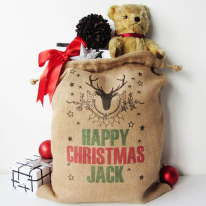 Personalised Christmas Sack With Stag Print