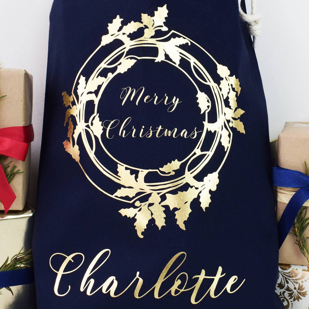 Personalised Holly Wreath Christmas Sack