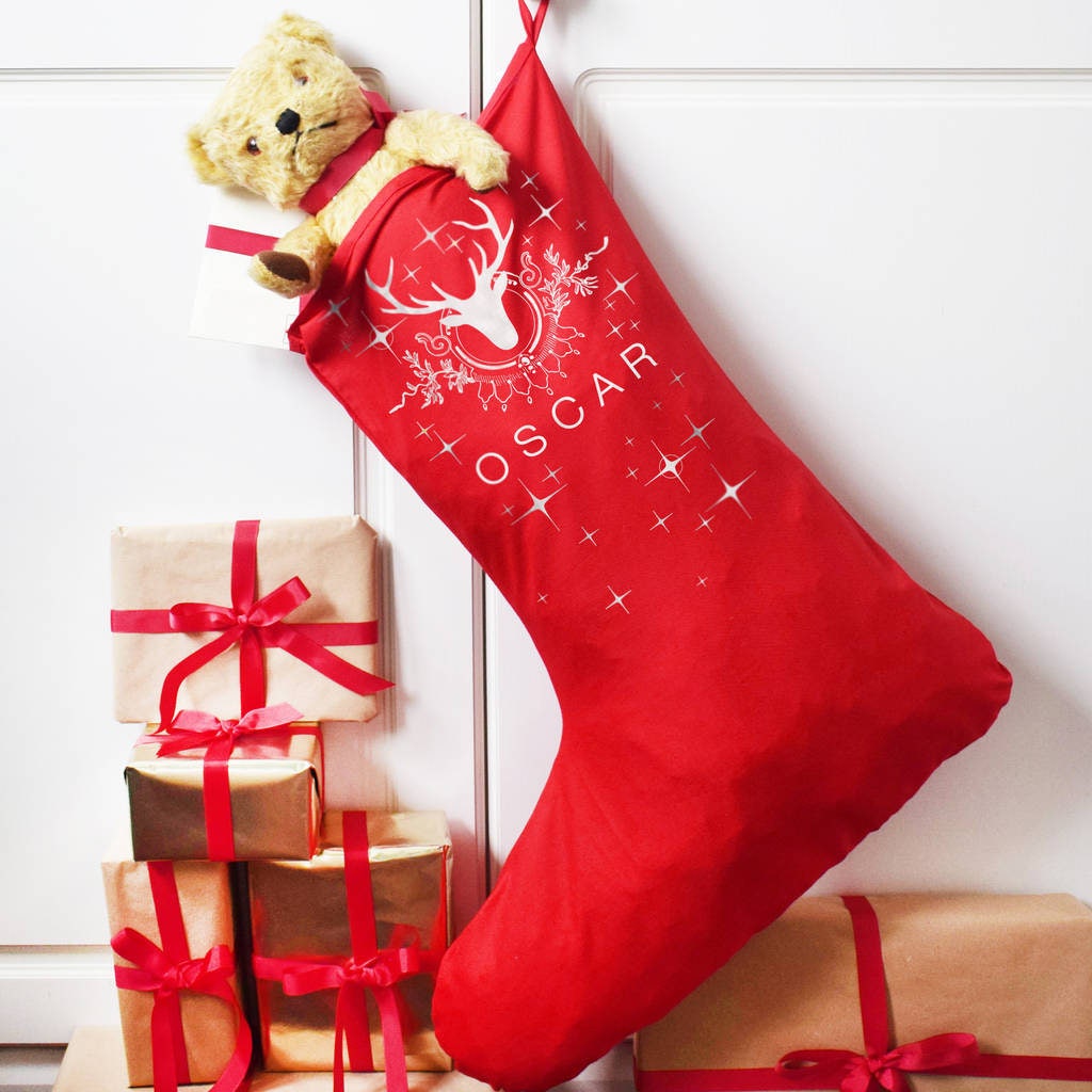 Personalised Stags Head Big Red Stocking
