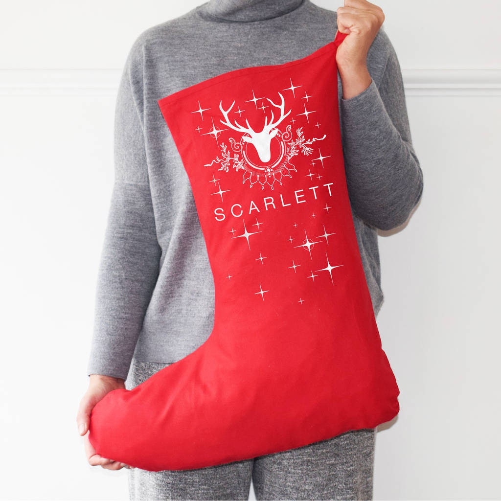 Personalised Stags Head Big Red Stocking