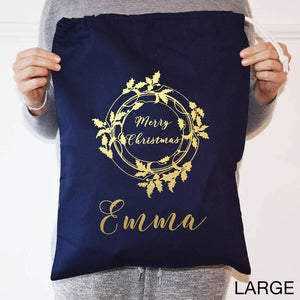 Personalised Holly Wreath Christmas Sack