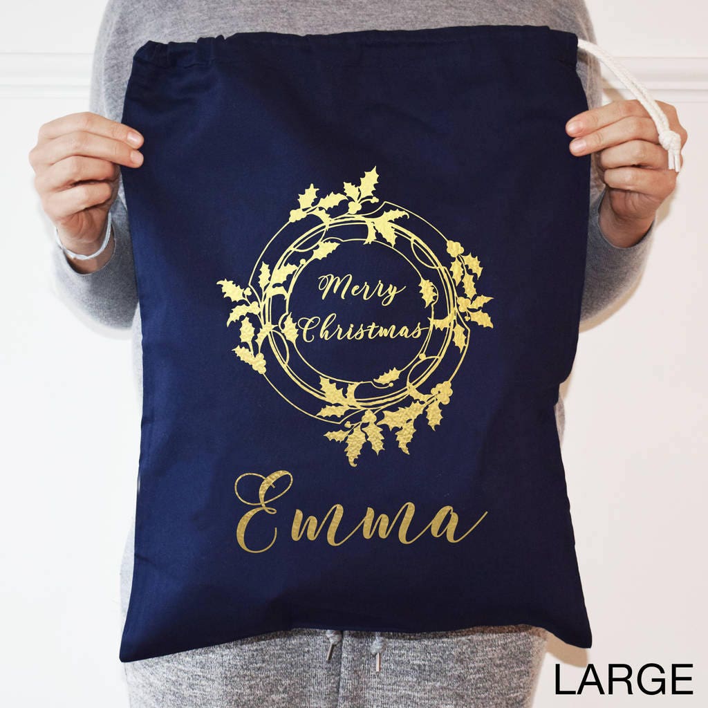 Personalised Holly Wreath RED Christmas Sack - Gift Sack - Christmas Stocking - Christmas Present - Personalized Christmas Sack - Santa Sack