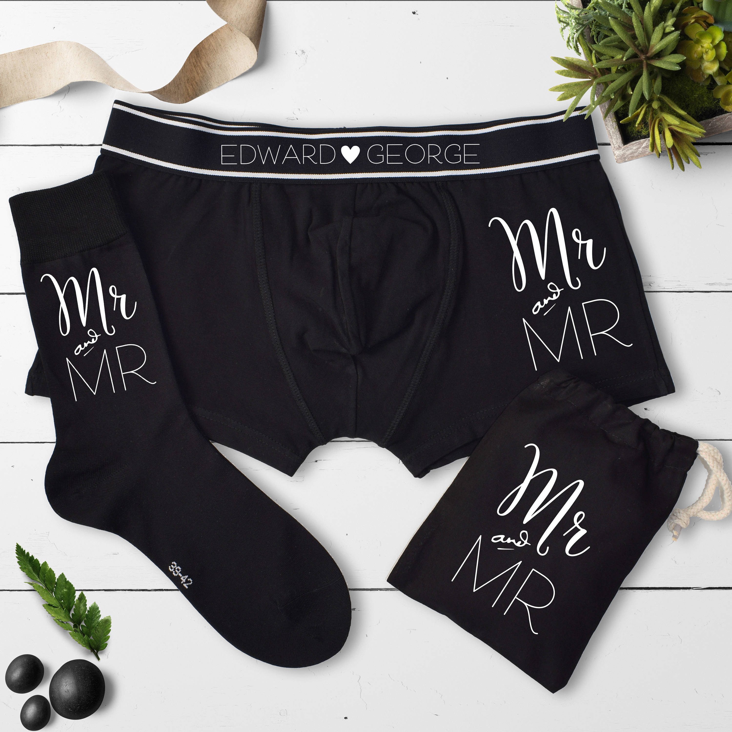 Mr and Mr Wedding, Boxers and Socks Set – Weasel and Stoat