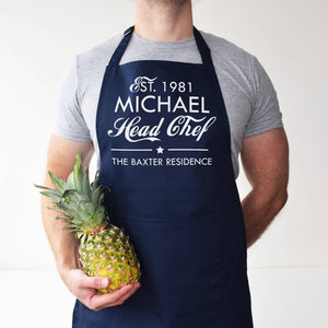 Crafted for culinary maestros! Elevate your kitchen charisma with this personalised head chef apron. Expertly tailored for comfort and style, showcase your name or title in tasteful print. A culinary masterpiece awaits!