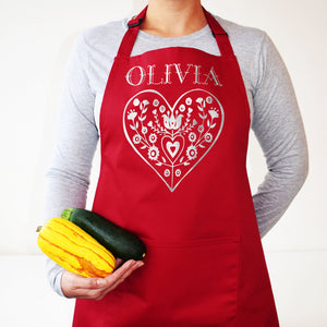 Personalised Scandi Heart Apron, Birthday Gift For Her