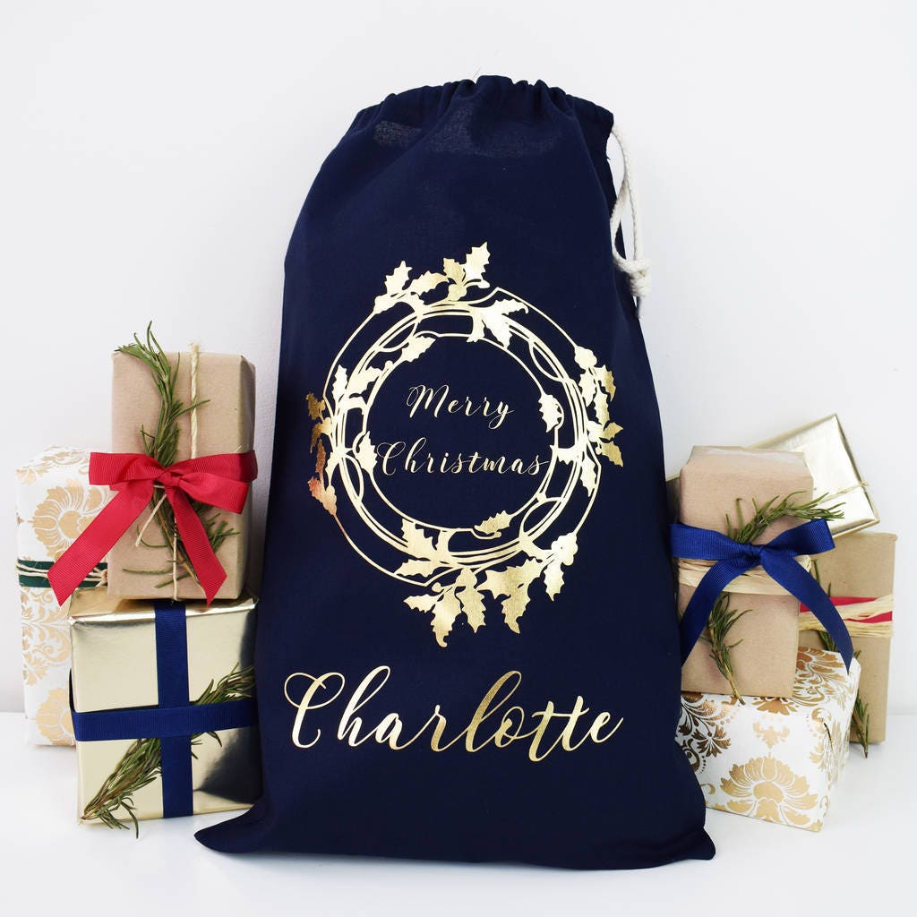 Personalised Holly Wreath Christmas Sack